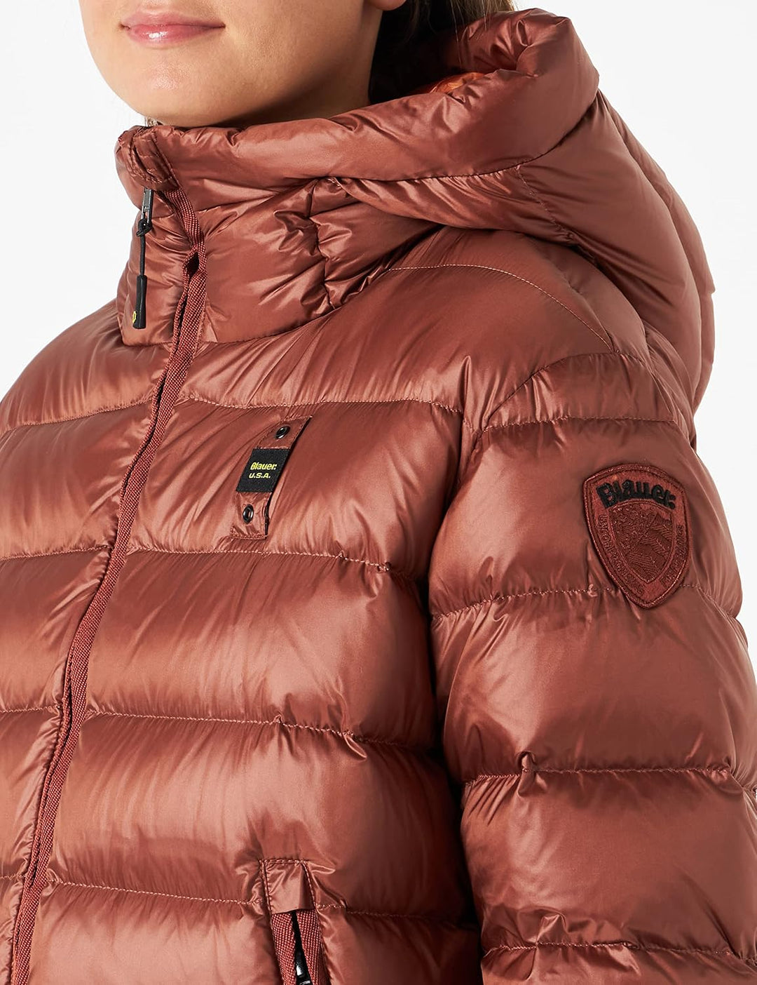 Blauer Damen Kurze Jacke mit Federöffnung, Ohne Pellic Steppjacke, 467cz Rost, Dunkel Int. Kürbiscre