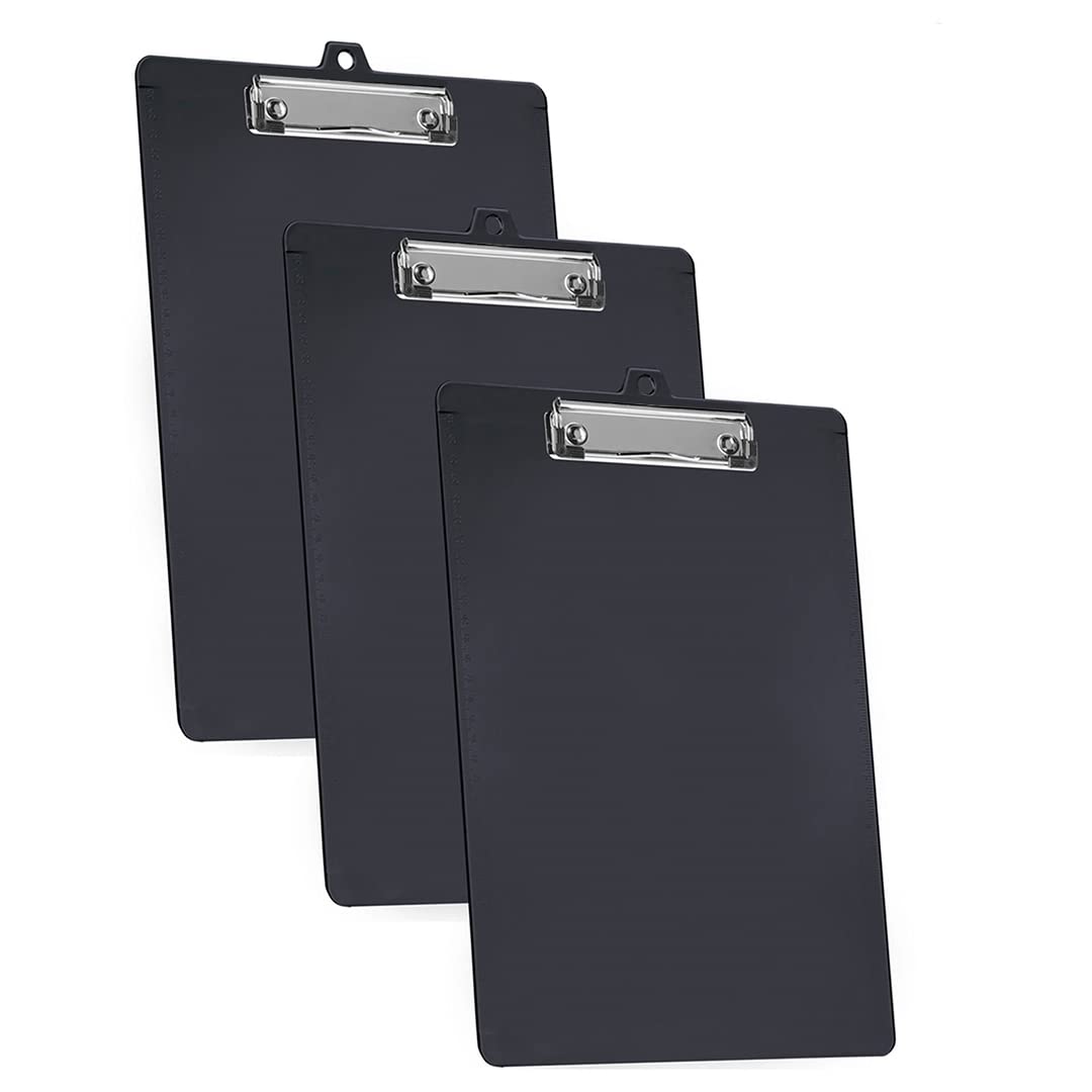 Acrimet Klemmbrett A4 (34 cm x 24 cm) Flacher Metallklammer mit seitlichen Linealen (Schwarz Farbe)