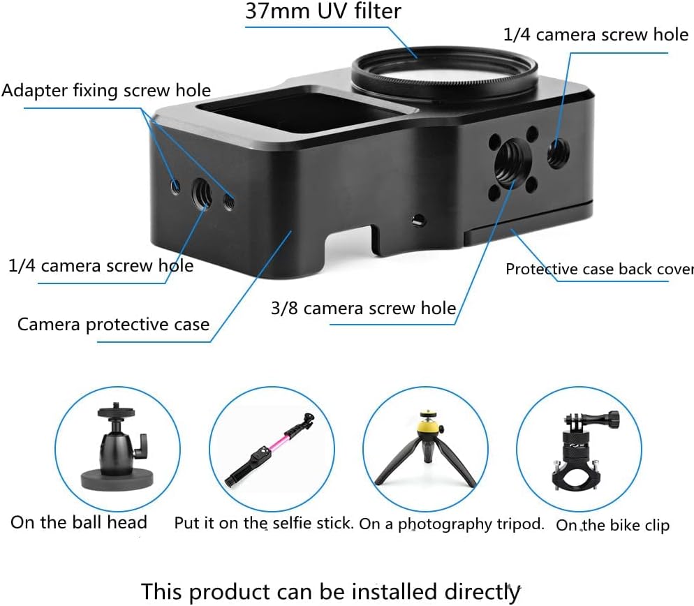 Honbobo Metall Cage Käfig für DJI Action 2, Schutz Rahmen Gehäuse + UV Filter + Base Adapter für DJI