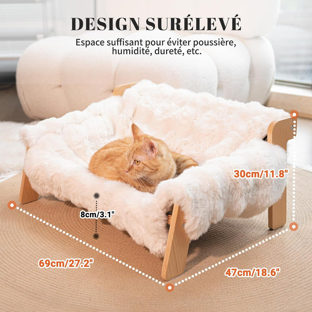 CheerPals Erhöhtes Katzenbett aus Buchenholz, 70x47cm Grosses Katzensofa, Katzenstuhl mit Abnehmbare