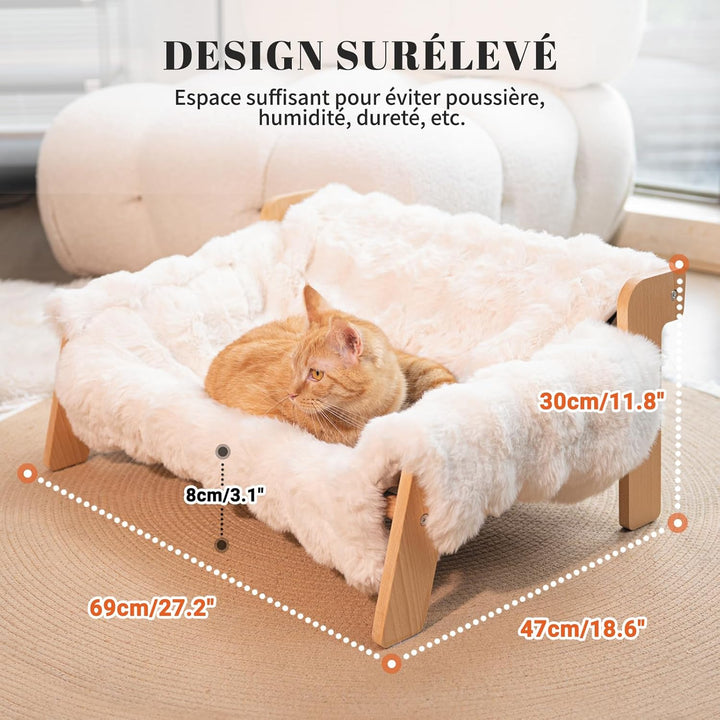 CheerPals Erhöhtes Katzenbett aus Buchenholz, 70x47cm Grosses Katzensofa, Katzenstuhl mit Abnehmbare