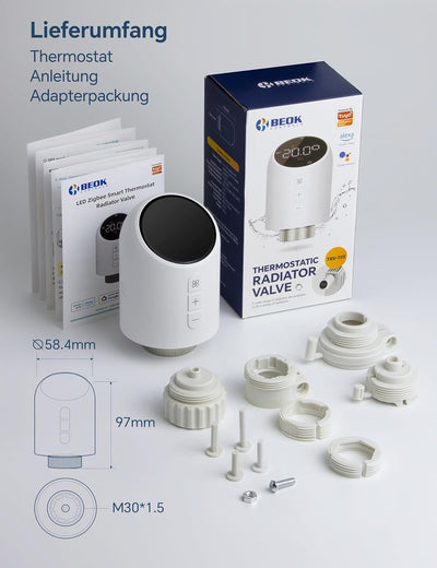 Beok Heizkörperthermostat WLAN, Smart Home Heizungsthermostat Heizkörper Thermostatkopf Thermostat H