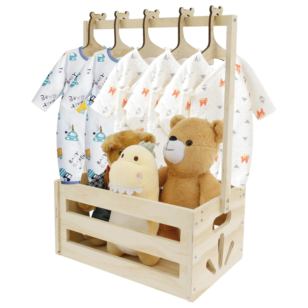 Holz Baby Geschenk Korb Mit Griff Holzkiste Baby Geschenk Mit 5 KleiderbüGel KleiderstäNder Aufbewah