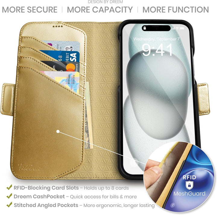 Dreem Fibonacci kompatibel mit iPhone 15 Brieftaschen-Etui / 2-in-1 stossfestes Etui und abnehmbares
