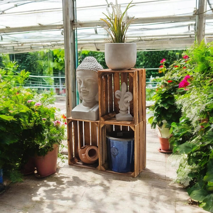 Geflammte Holzkisten Weinkisten Obstkisten mit Mittelbrett/Zwischenbrett Ablage für Aufbwahrung Schu