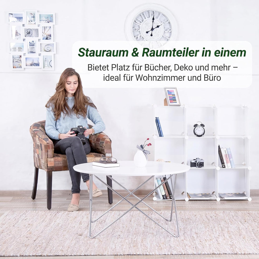 Relaxdays Regalsystem mit Türen, Raumteiler Kunststoff, Standregal 9 Fächer, Badregal offen, HBT: 95