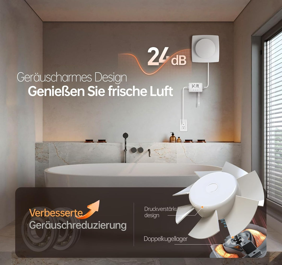 SBONNI Badlüfter mit Feuchtigkeitssensor Temperatursensor Timer - 3 Stufen WC Lüfter 100mm mit Fernb