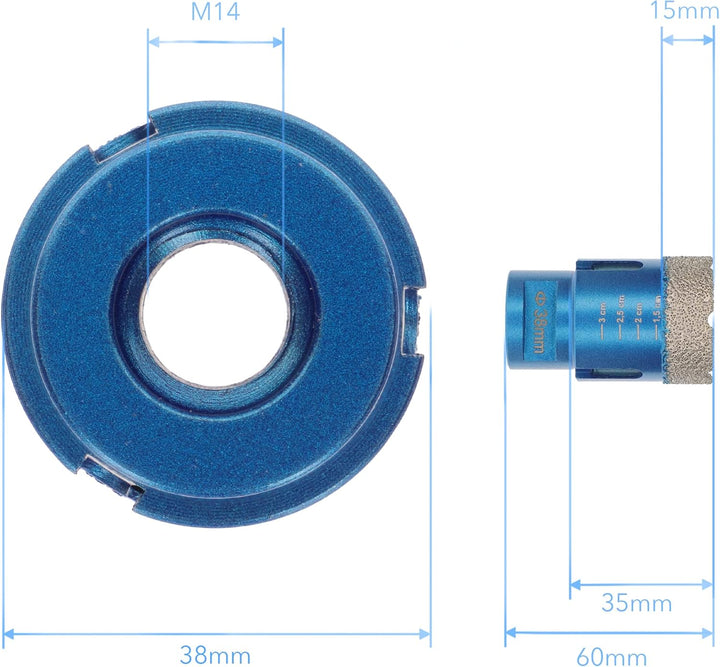 PRODIAMANT Diamant Fliesenbohrer 38 mm x M14 Fliese, Feinsteinzeug, Keramik für Winkelschleifer Prem