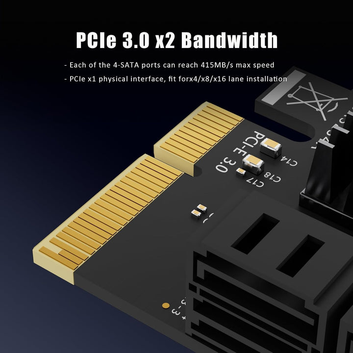 GLOTRENDS SA3234-C 4-Port PCIe X4 SATA Erweiterungskarte mit SATA- und Stromkabeln, kompatibel mit W