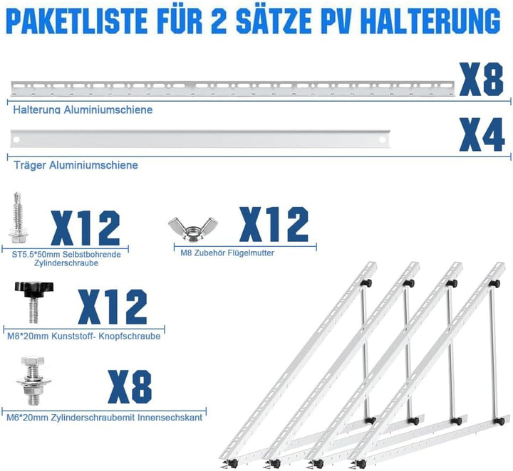Solarpanel Halter 118cm Aluminium Balkon Kraftwerk Halterung mit verstellbarem Winkel 0-90°, 100W-80