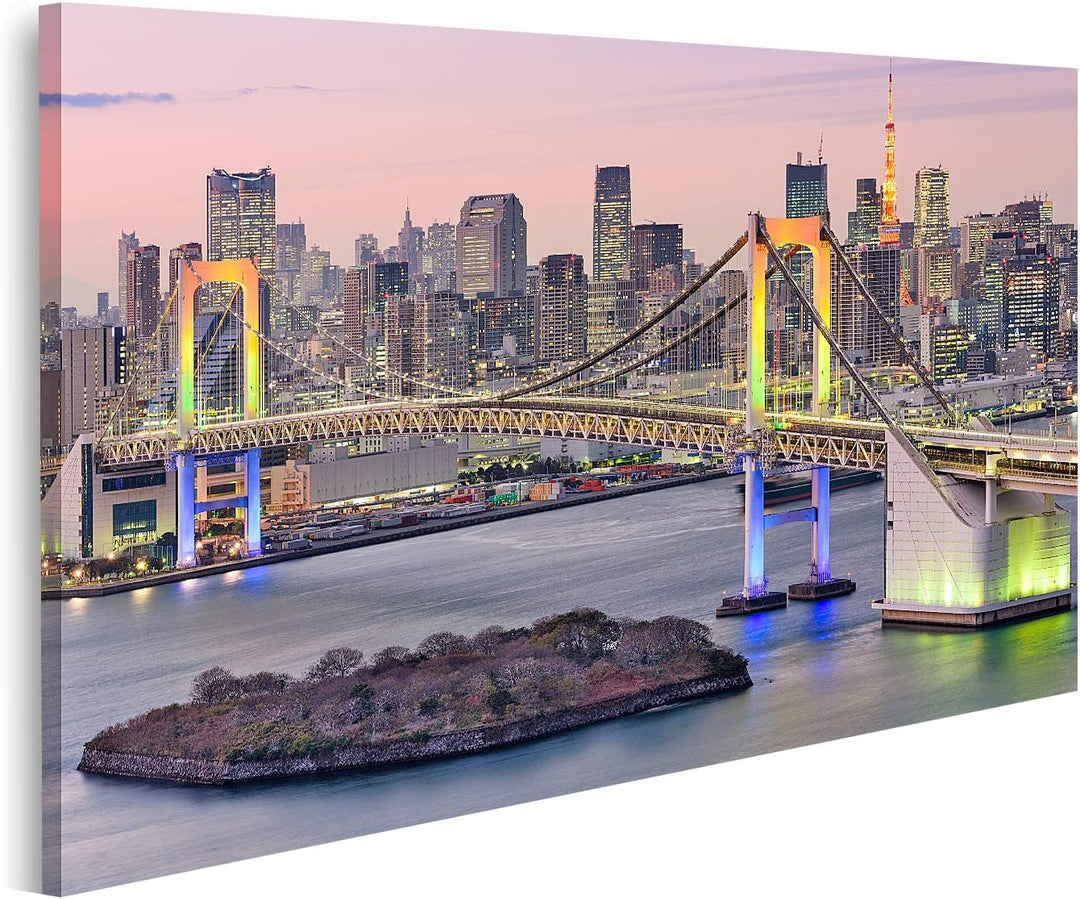 islandburner Bild auf Leinwand Tokyo Japan Skyline Mit Regenbogenbrücke Und Tokyo Tower Bilder Wandb