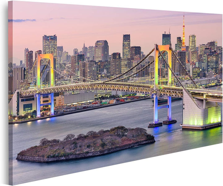 islandburner Bild auf Leinwand Tokyo Japan Skyline Mit Regenbogenbrücke Und Tokyo Tower Bilder Wandb