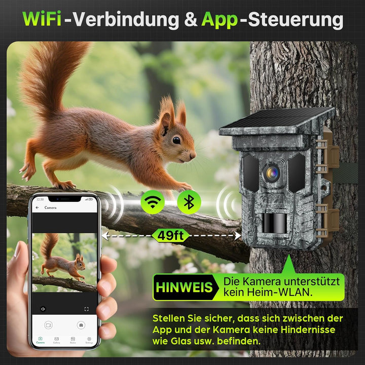 Wildkamera mit Handyübertragung App-4K 64MP WLAN Wildtierkamera mit Bewegungsmelder Nachtsicht, 32GB