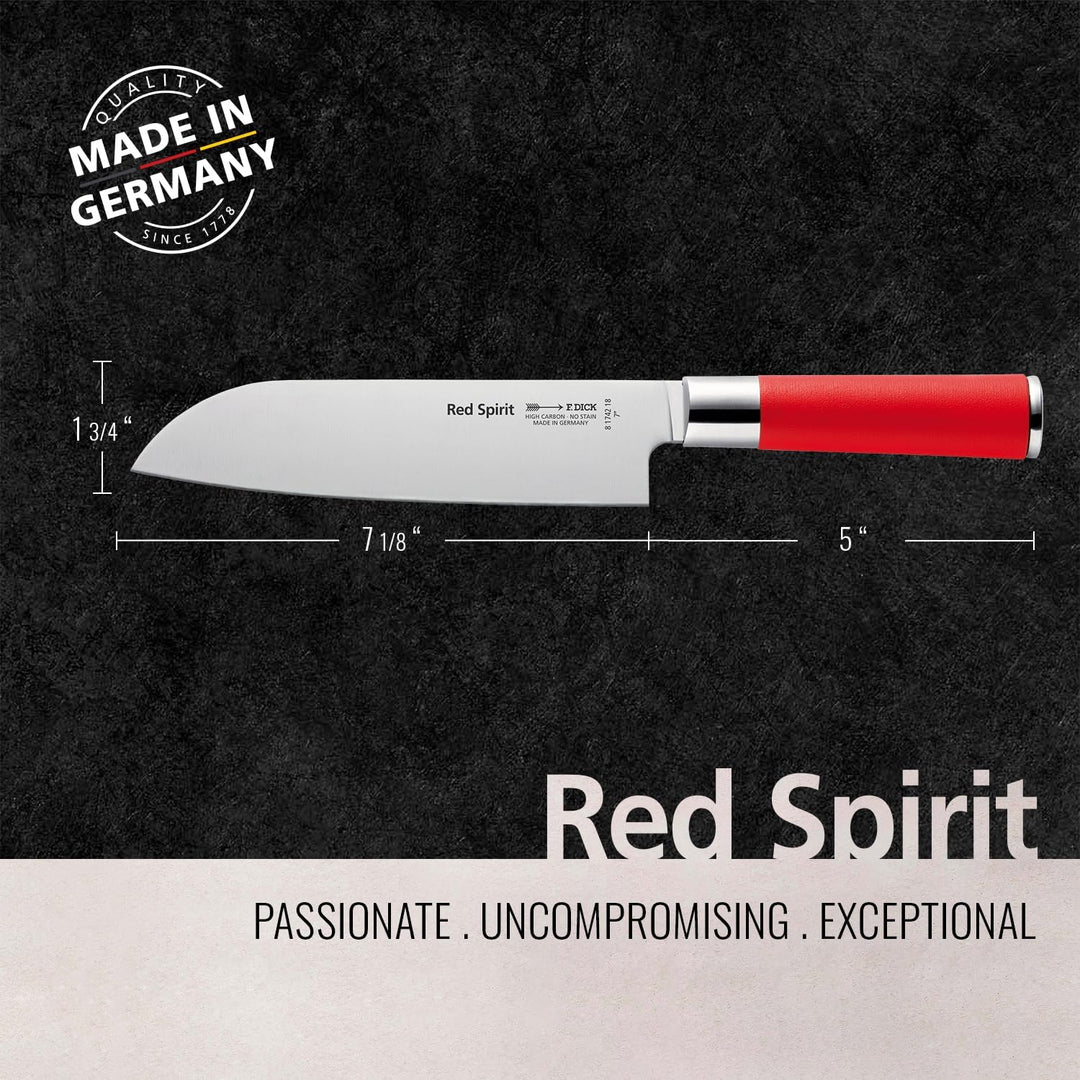 F. DICK Santoku, Küchenmesser, Red Spirit (Messer mit Klinge 18 cm, X55CrMo14 Stahl, nichtrostend, 5