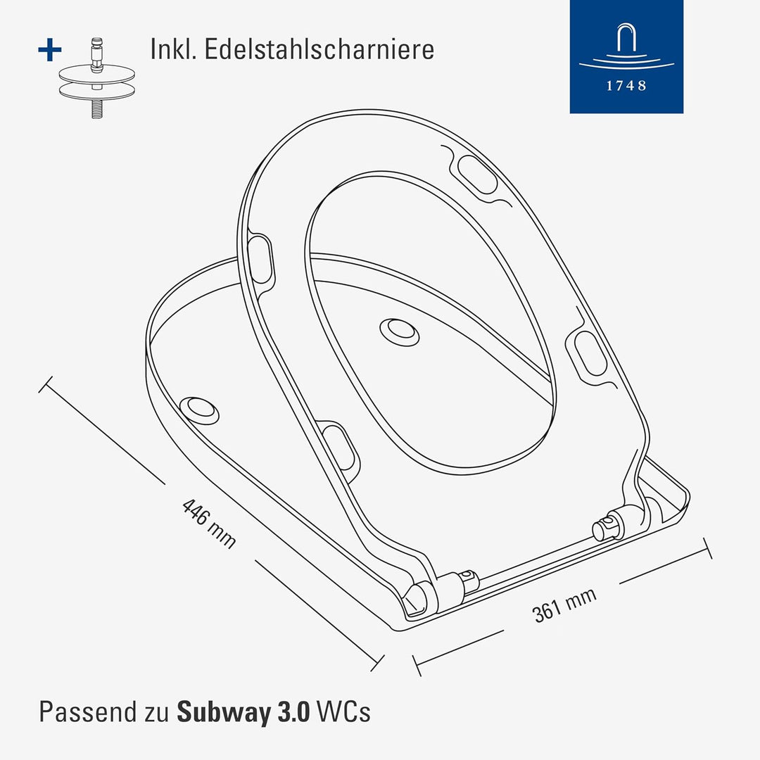 Villeroy & Boch WC-Sitz Subway 3.0 - Toilettendeckel Stone White matt aus robustem Duroplast - Toile