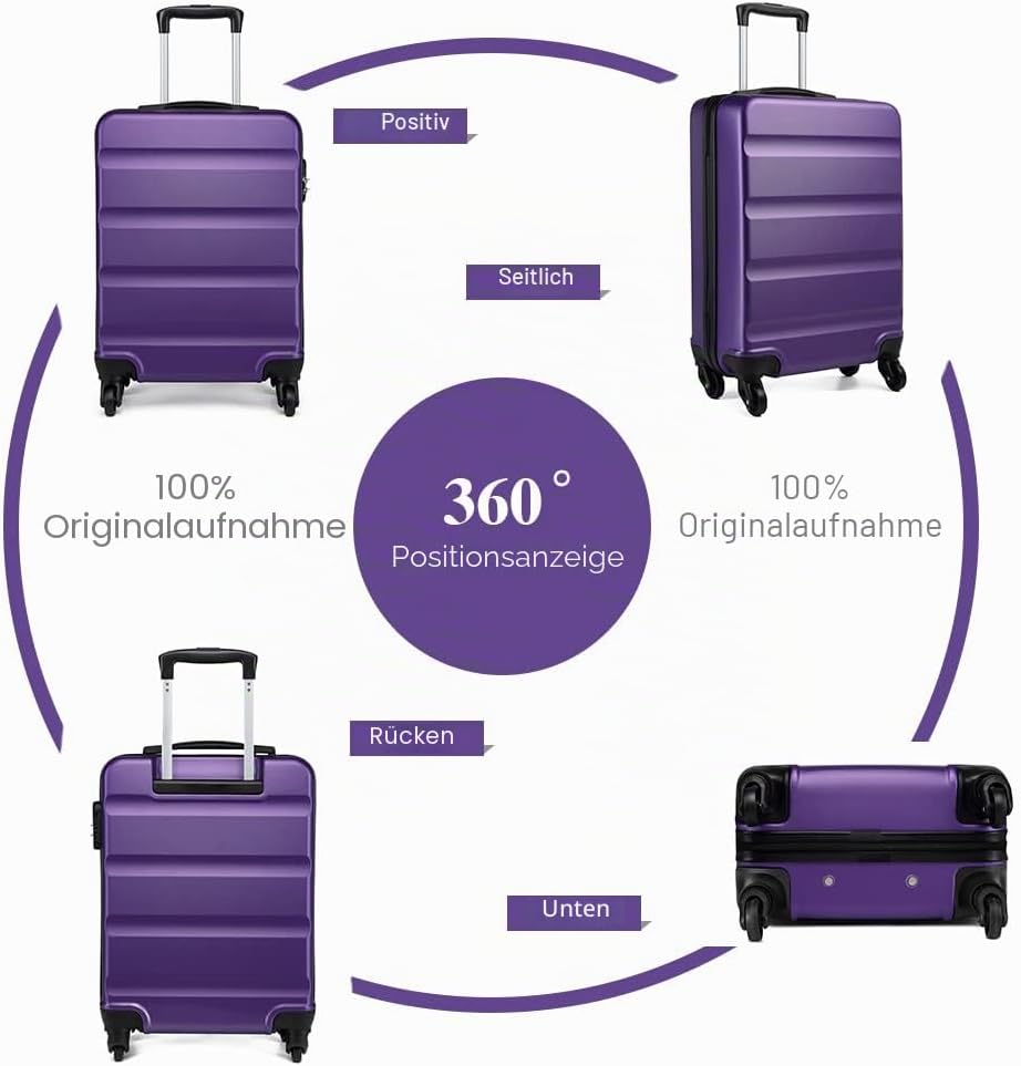 KONO Handgepäck Koffer Leicht Reisekoffer mit Rollen und TSA Schloss, Klein Koffer Trolley Handgepäc