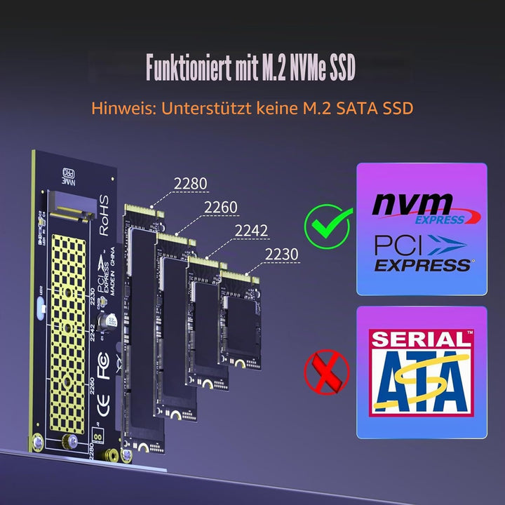 GLOTRENDS PA09-HS M.2 NVMe zu PCIe 4.0 X4 Adapter mit M.2 Kühlkörper für 2280/2260/2242/2230 M.2 NVM