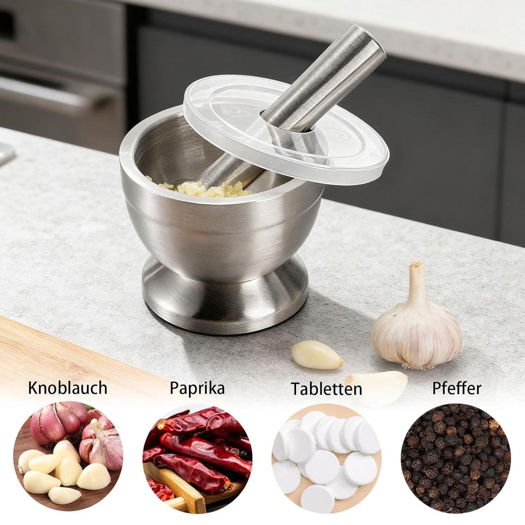 304 Edelstahl Mörser mit Stössel, 350ml Mörser und Stössel Set, 12cm Haushaltsstössel und Mörserscha