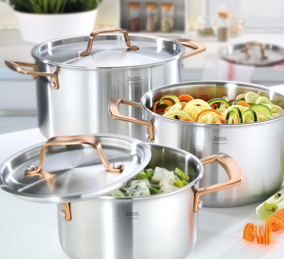 Spring Kochtopf GOURMET, mehrschichtiger Topf mit Deckel aus Edelstahl, backofengeeignet, mit Innens