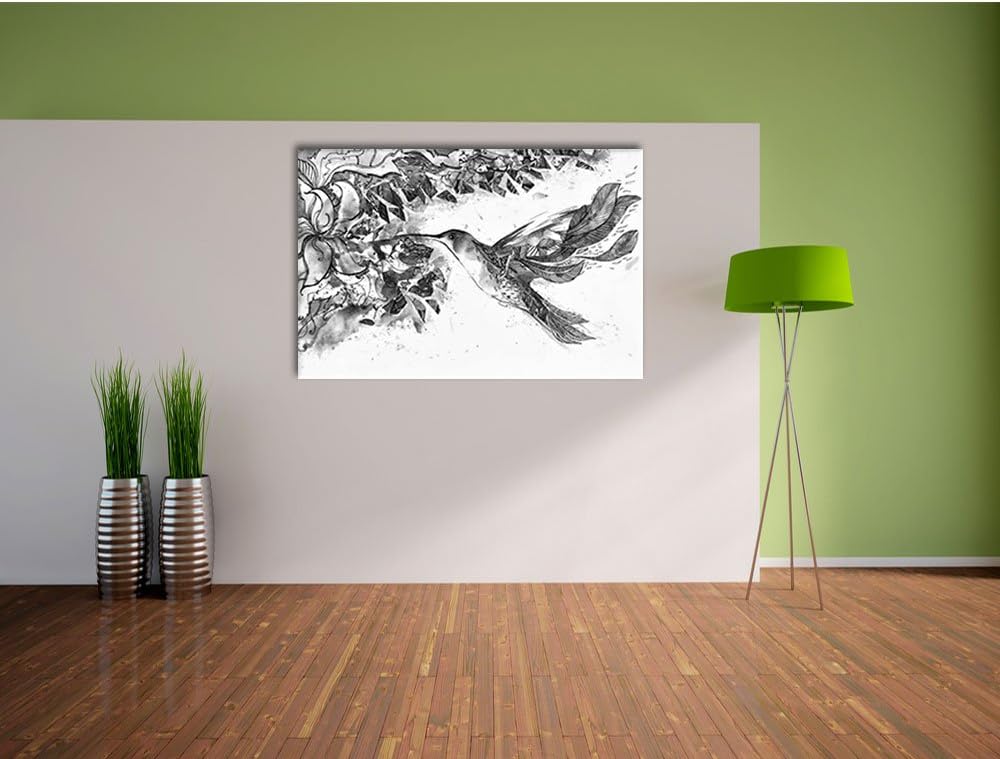 Monocrome, Kolibri Kunst , Format: 100x70 auf Leinwand, XXL riesige Bilder fertig gerahmt mit Keilra