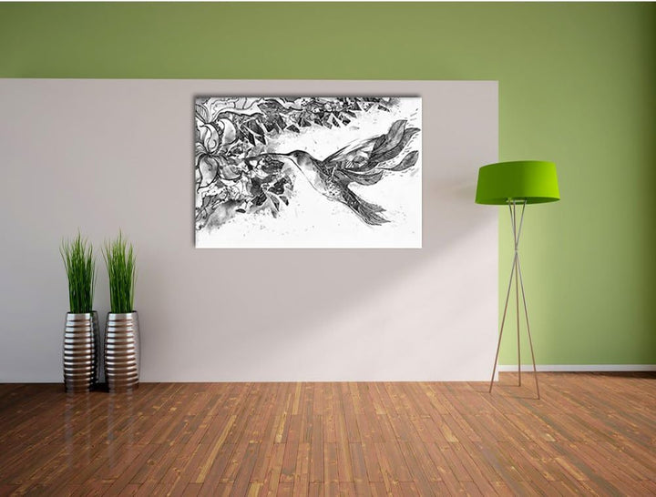 Monocrome, Kolibri Kunst , Format: 100x70 auf Leinwand, XXL riesige Bilder fertig gerahmt mit Keilra