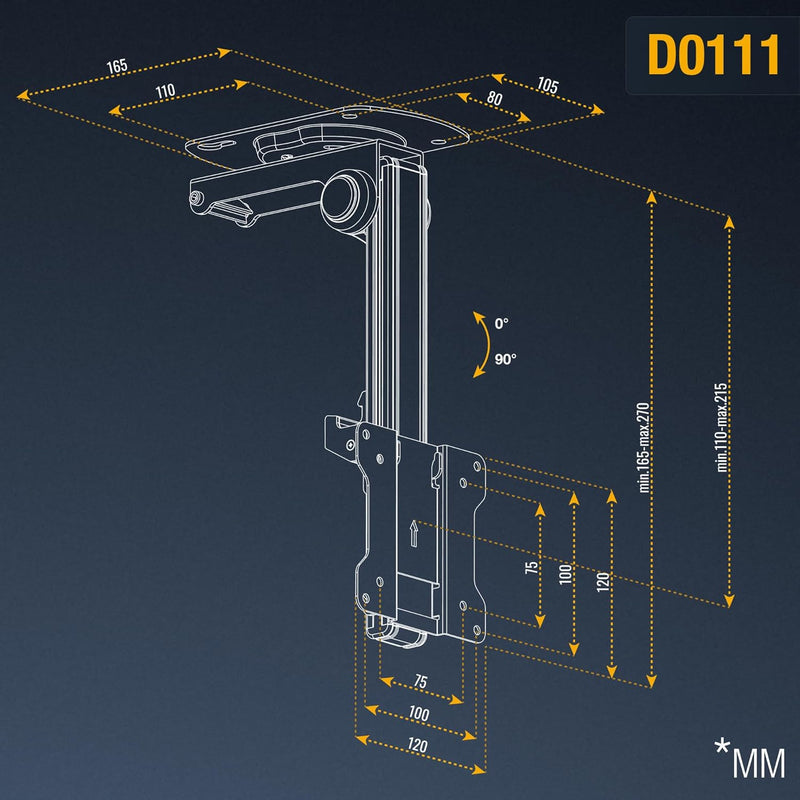 RICOO Monitor & TV Deckenhalterung für Fernseher 13-33 Zoll, Klappbar Schwenkbar Höhenverstellbar, U