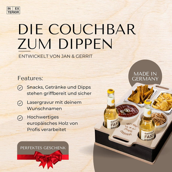 INEXTERIOR CouchBar Double - PERSONALISIERBAR - handgefertigt in Deutschland - Snackschalen und Flas