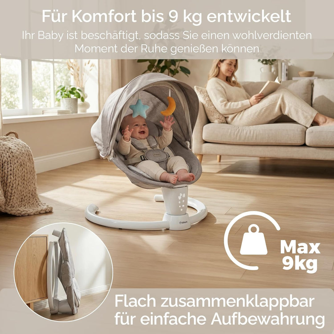 Drom Elektrische Babywippe für Kinder bis 9 kg, baby wippe mit Fernbedienung und Bluetooth, 5 Schauk