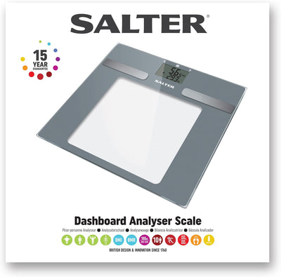 SALTER 9194 SV3R Körperanalysewaage aus Glas, digital personenwaage grossemLCD Display, max. 180 kg,