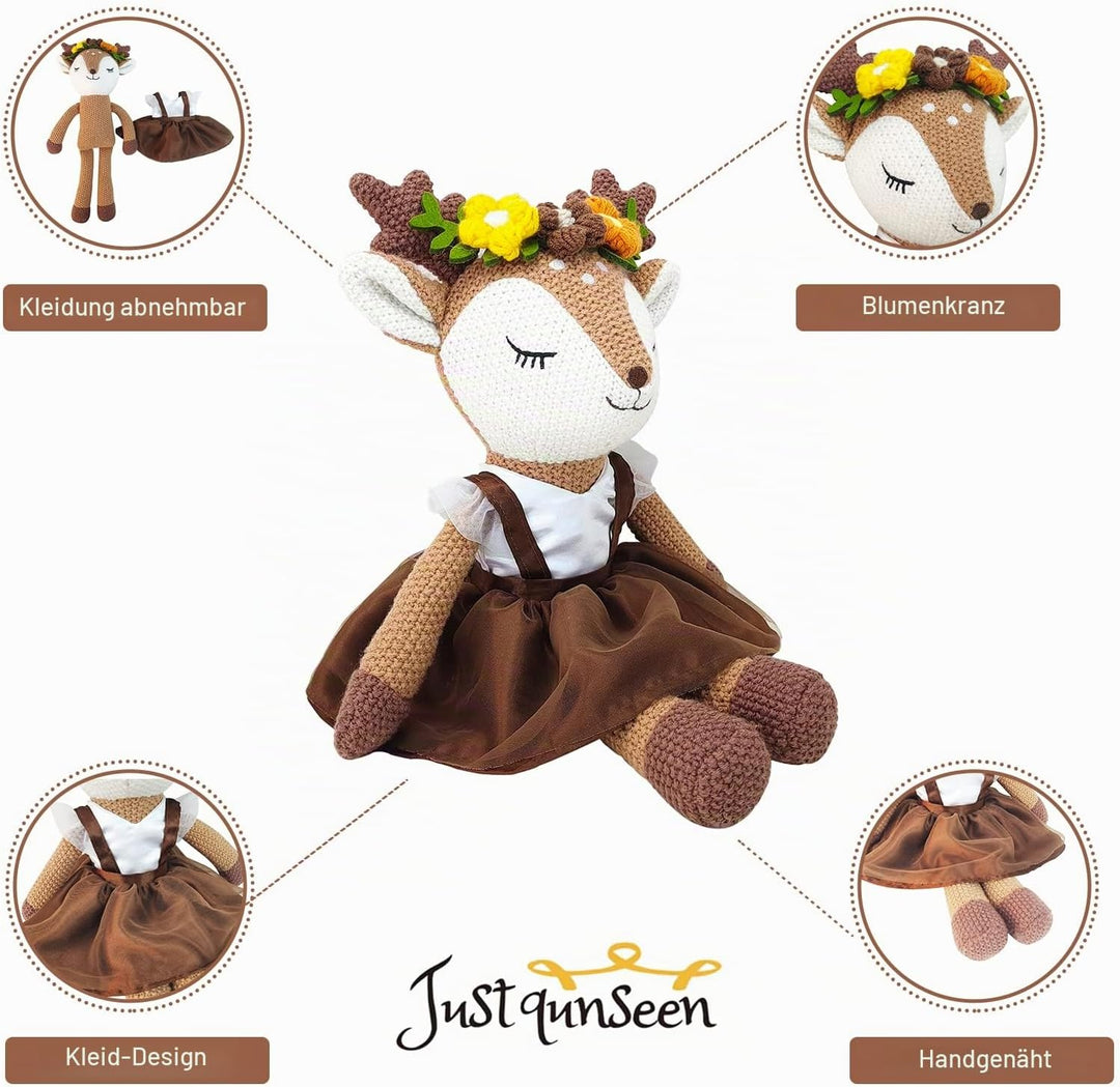 JUSTQUNSEEN Hirsch Plüschtier, 17" Rentier Plüschtier, Niedliche Plüschtiere Hirsch Ballerina Puppe,