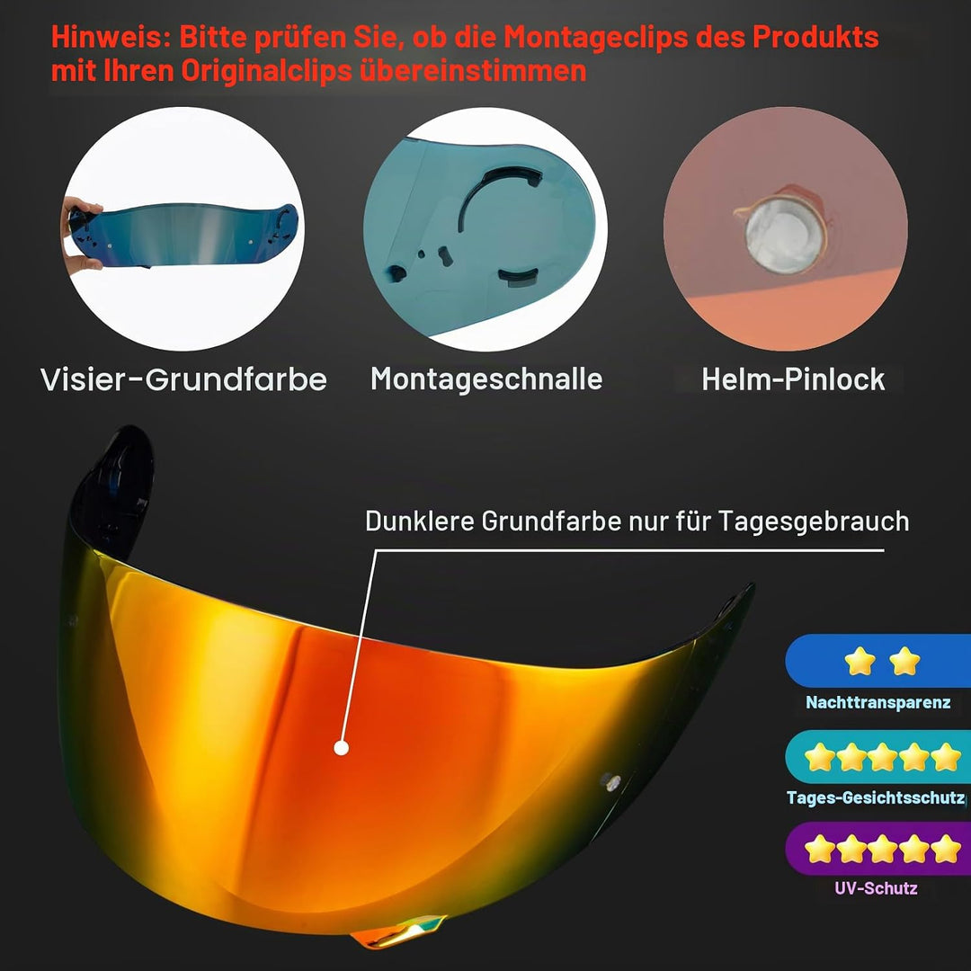 PSLER Helm Visier Verspiegelt für Shoei GT Air GT Air 2 TC-5 TC-9 Neotec CNS-1,Helmvisier Getöntes V