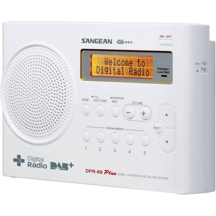 Sangean DPR-69+ tragbares DAB+ Digitalradio (UKW-Tuner, Batterie-/Netzbetrieb) weiss, Weiss