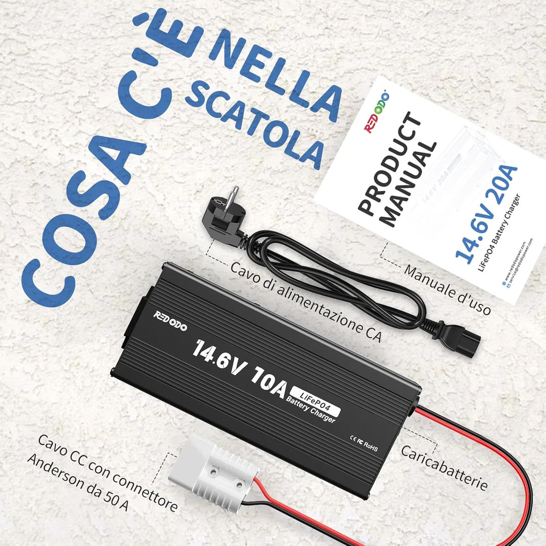 Redodo 14,6V 10A Lifepo4 Batterieladegerät für Lithium-Eisenphosphat-Batterien, unterstützt schnelle