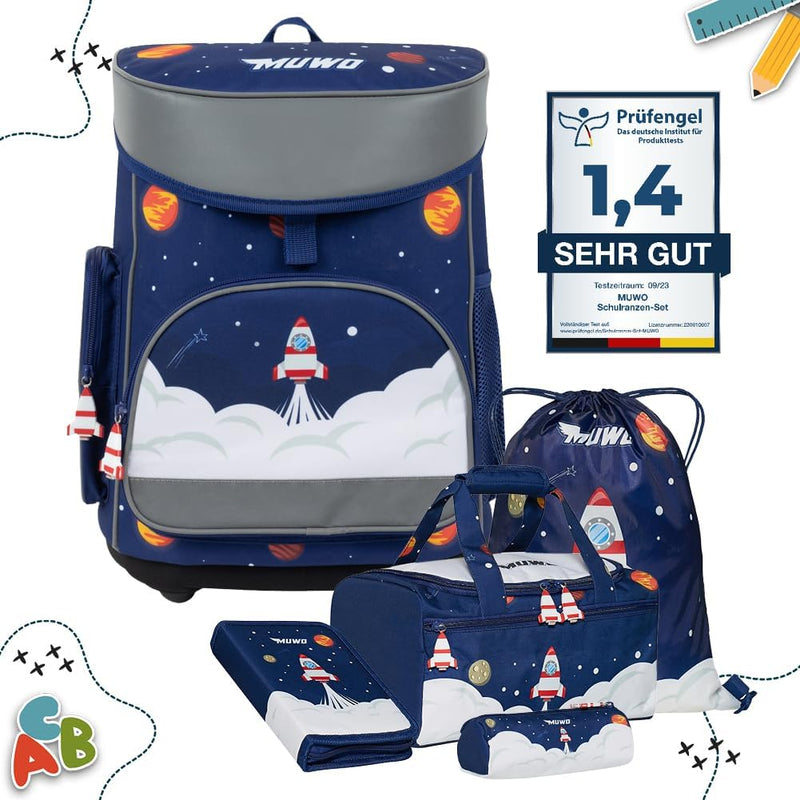 MUWO Kinder Schulranzen Set 5tlg. ergonomischer leichter Schulrucksack mit Sporttasche, Turnbeutel,