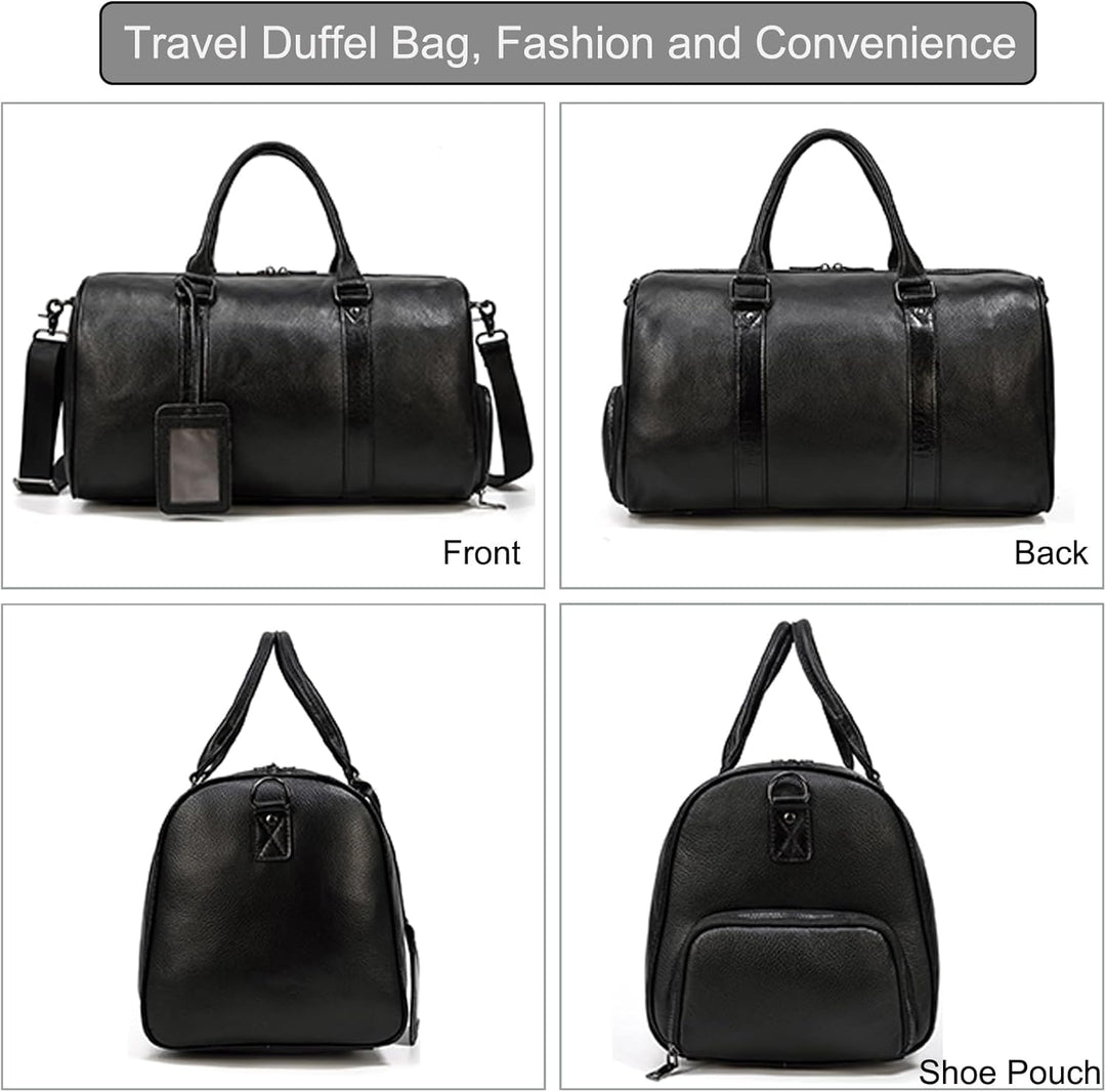 Luufan Unisex Leder Reisetasche Vintage Reisetasche Schwarz, Schwarz