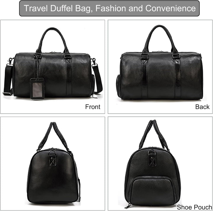 Luufan Unisex Leder Reisetasche Vintage Reisetasche Schwarz, Schwarz