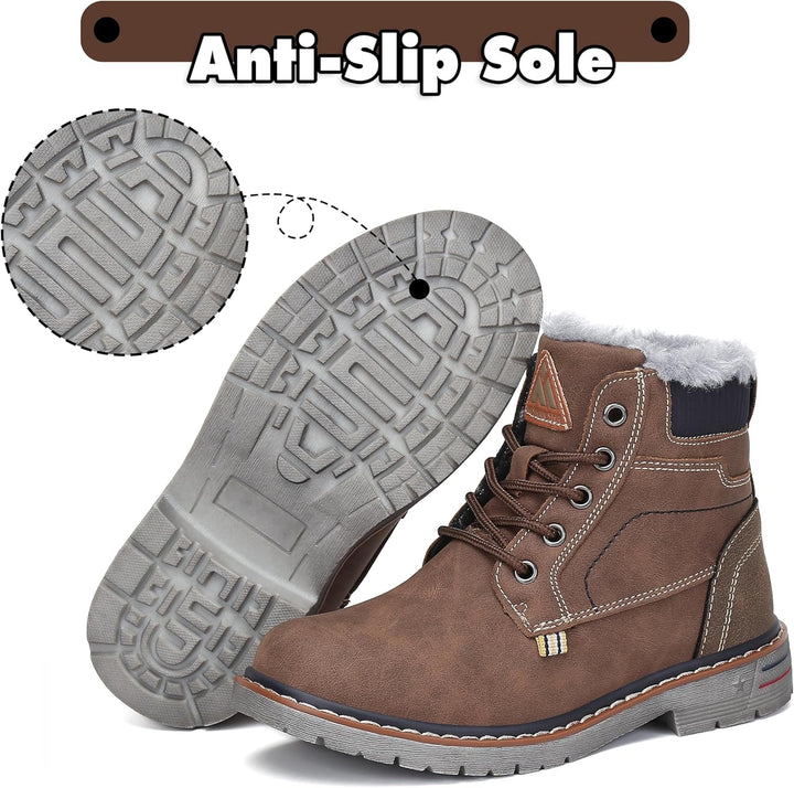 Mishansha Kinder Schnürstiefel Warme Gefüttert Winterschuhe für Jungen Mädchen Gr.24-38 24 EU Braun,