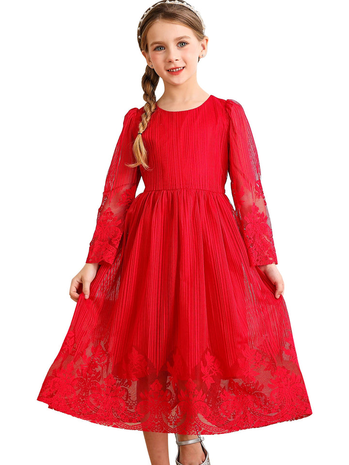 BONNY BILLY Mädchen Kleider Vintage Spitze Tüll Festlich Hochzeit Lang Abendkleid Ballkleid Partykle