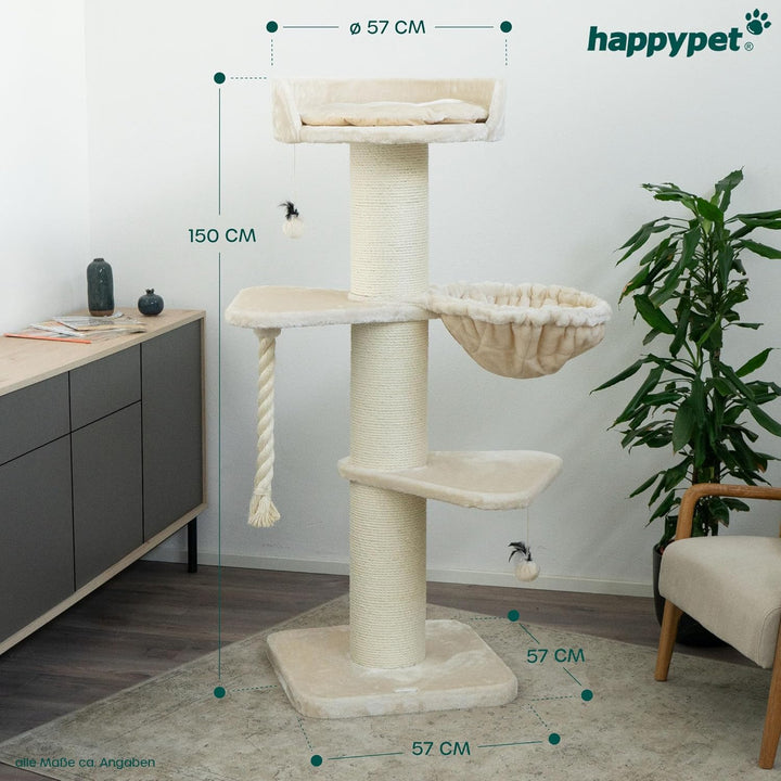 HAPPYPET Premium Kratzbaum Grosse Katzen Stabil 'Cooper' – 150 cm Grosser Katzenbaum, Kletterbaum fü