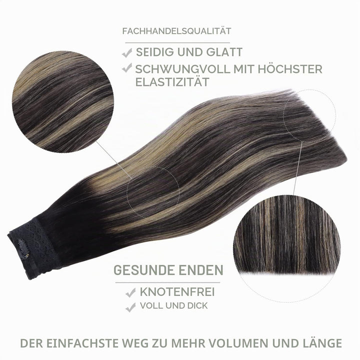 WENNALIFE Secret Hair Extensions Echthaar, 30cm 12 Inch 70g Balayage Natürliches Schwarz bis Hellblo