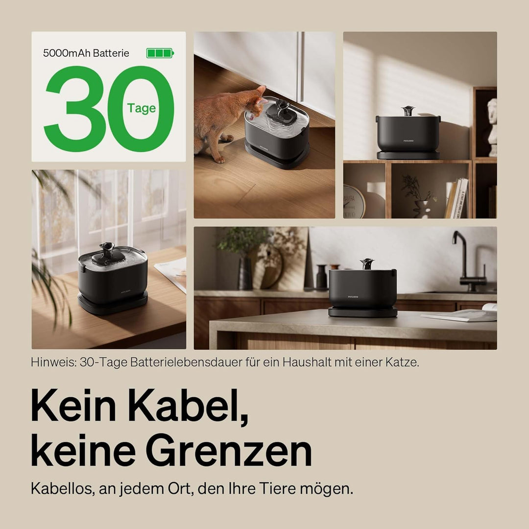 PETLIBRO Trinkbrunnen für Katze Kabellos mit Bewegungsmelder, 2,5L/84oz Dockstream Batteriebetrieben