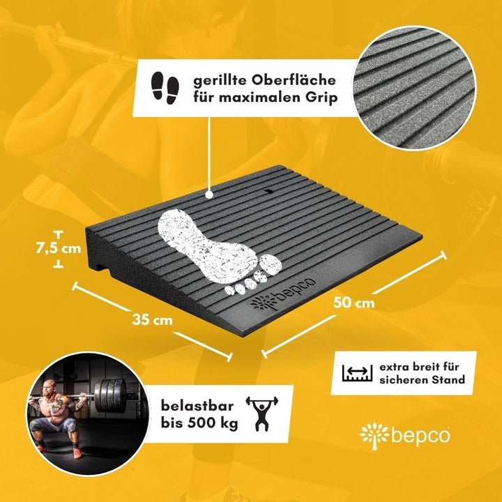 bepco Kneeblock - Squat Wedge, Wadendehner aus recyceltem Gummi - 3in1 Mobility Block für Knie, Spru
