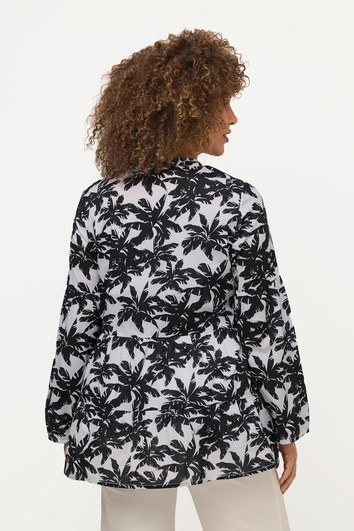 Ulla Popken Damen grosse Grössen Übergrössen Plus Size Tunika, Palmen, A-Linie, Volants, Rundhals, L