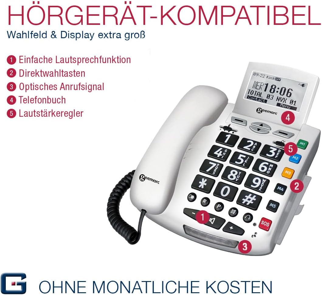 G-TELWARE® (ELDAT-Variante!) 2024er Modell Seniorentelefon Senioren-Notruf-Telefon mit Funk-SOS-Send
