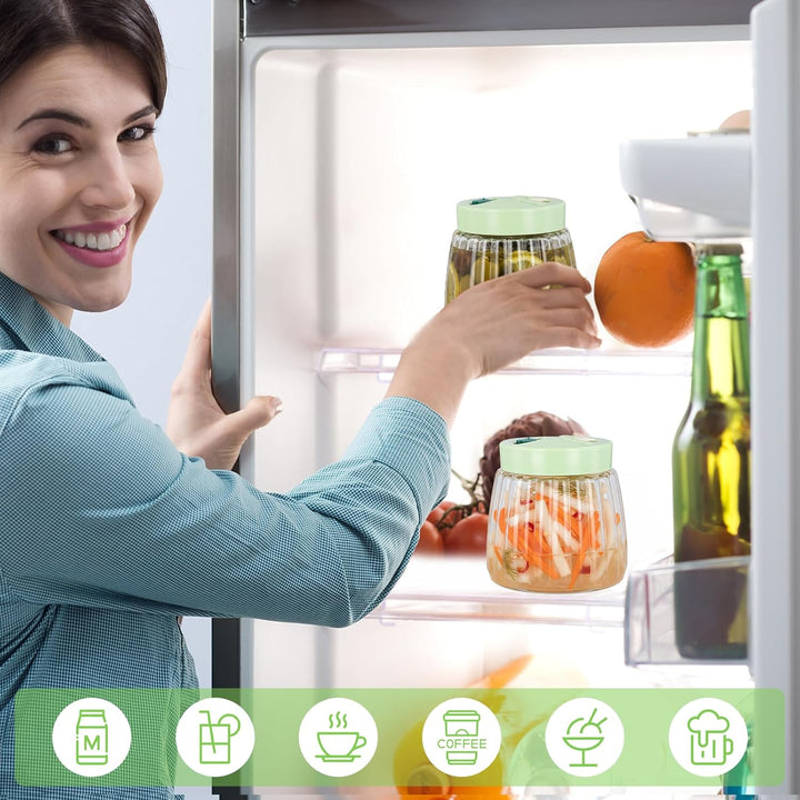 2 Stück Fermentierglas 1L mit Entlüftungsventil, 2 Glas Fermentiergewichte 7cm, Fermentier-Stampfer