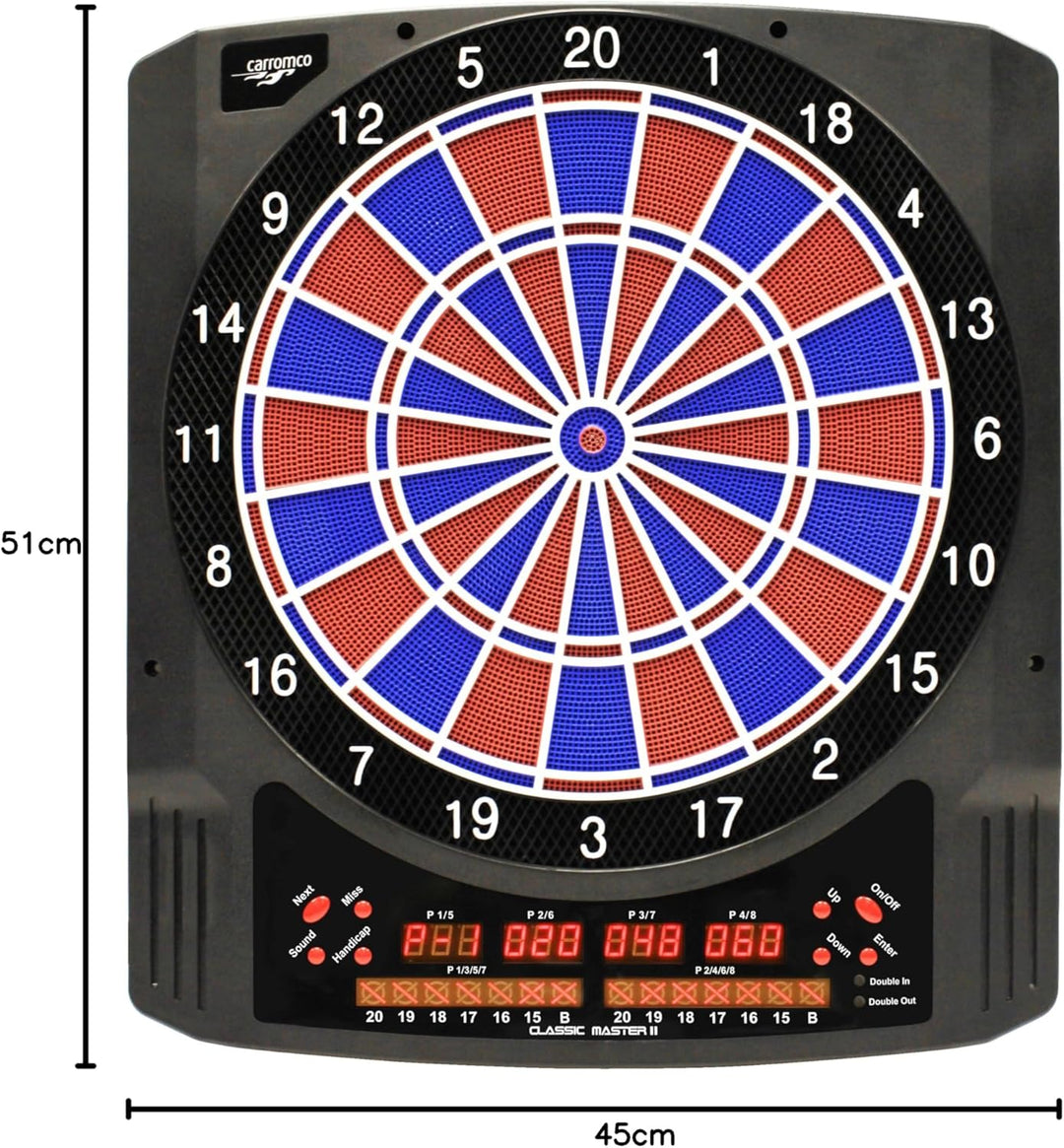 Carromco Elektronische Dartscheibe CLASSIC MASTER 2 - Dartboard für 1-8 Spieler - E-Dartautomat mit
