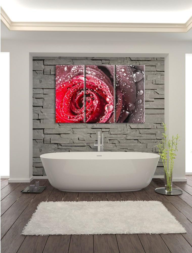 Pixxprint Rose mit Wassertropfen als Leinwandbild/Grösse: 3 Teilig (120x80) cm/Wandbild/Kunstdruck/f
