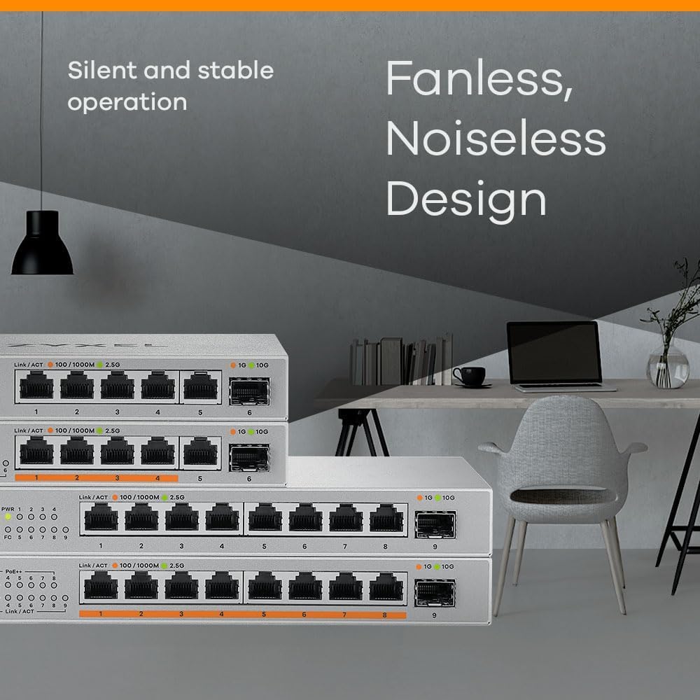 Zyxel 5-Port 2.5G Multi-Gig Unmanaged Switch | 1 x 10G SFP+ | Desktop/Wandmontage [XMG-105] 5 Port |