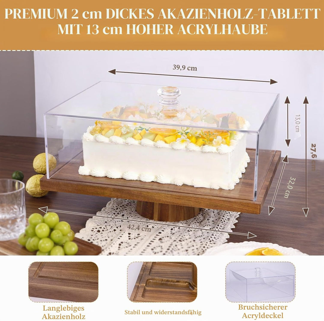 Holz Kuchen Stand mit Deckel.2-in-1 rechteckige Dessert Tisch Display Set und Charcuterie Board mit