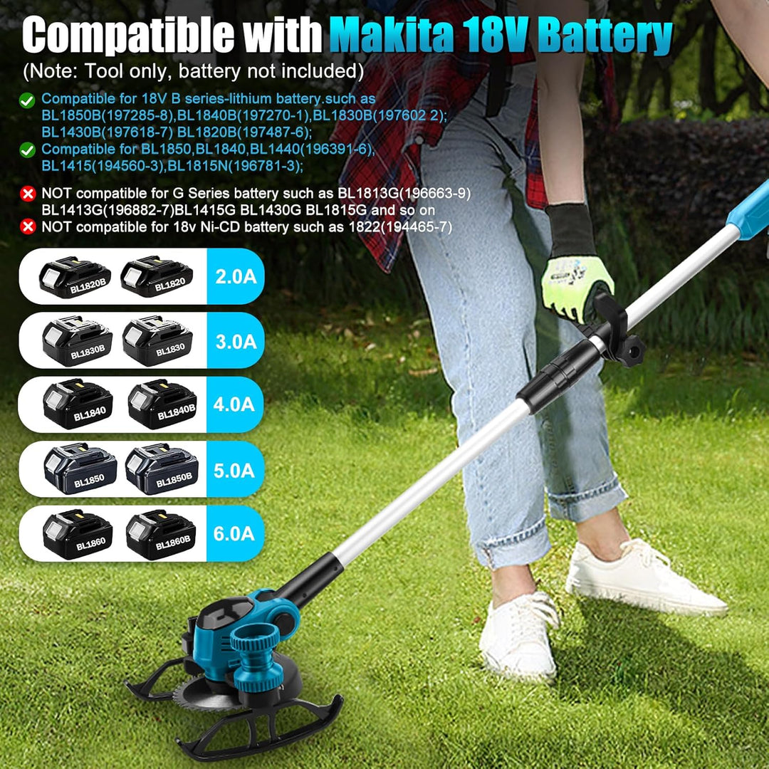 Akku Rasentrimmer Mit 2 x 2000 MAh Akku, Kompatibel Mit Makita 18 V, Unkrautkopf und 3 Klingentypen,
